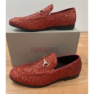 Bravo Mens Dress Shoes Prom-2 Red Glitter Loafers Size‎ 11 NEW